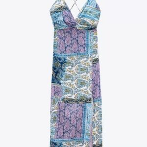Zara Blue and Purple Patchwork Maxi Dress XS